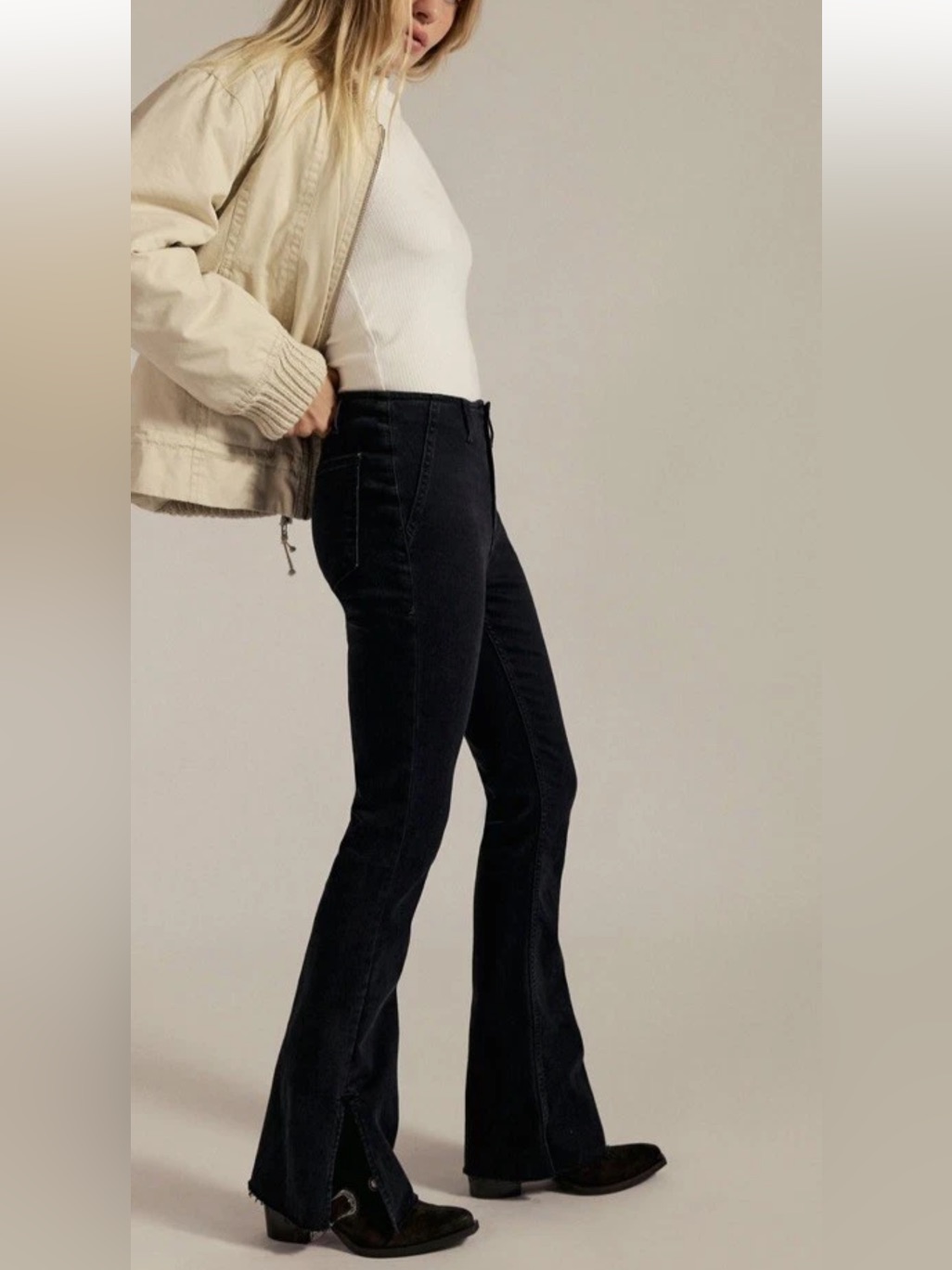 Free People We The Free Level Up Slit Slim Fit Flare Jeans In Black Nwot Size 26